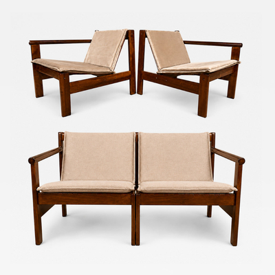 Michel Arnoult Arnoult Ouro Preto Modular Loveseat Pair of Open Arm Lounge Chairs in Imbuia