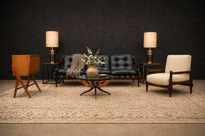 Michel Arnoult Brazilian Mid Century Armchair in Wood Chenille upholstery Michel Arnoult