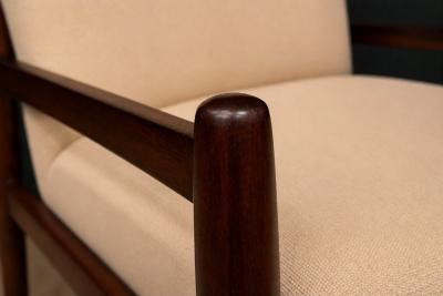 Michel Arnoult Brazilian Mid Century Armchair in Wood Chenille upholstery Michel Arnoult