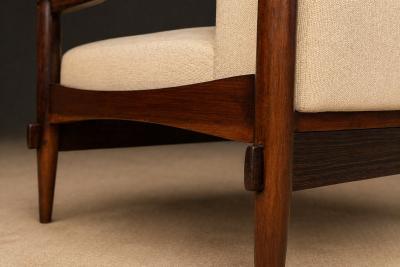 Michel Arnoult Brazilian Mid Century Armchair in Wood Chenille upholstery Michel Arnoult