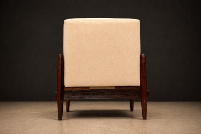 Michel Arnoult Brazilian Mid Century Armchair in Wood Chenille upholstery Michel Arnoult