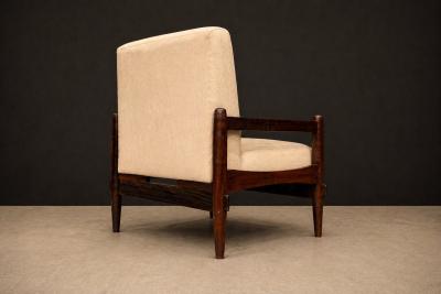 Michel Arnoult Brazilian Mid Century Armchair in Wood Chenille upholstery Michel Arnoult