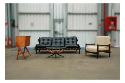 Michel Arnoult Brazilian Mid Century Armchair in Wood and Leather by Michel Arnoult c 1960s