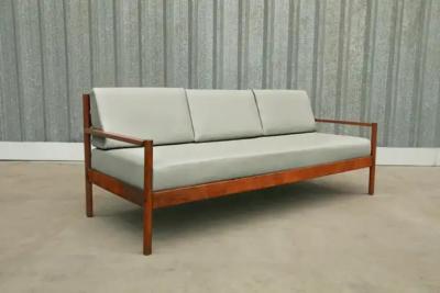 Michel Arnoult Brazilian Modern Sofa in Hardwood and Leather by Michel Arnoult c 1960s