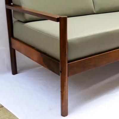 Michel Arnoult Brazilian Modern Sofa in Hardwood and Leather by Michel Arnoult c 1960s
