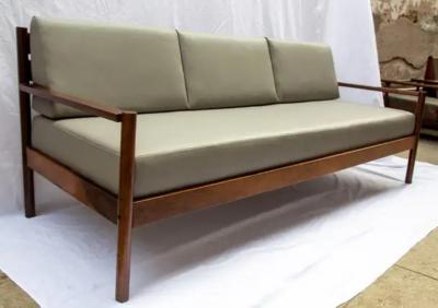 Michel Arnoult Brazilian Modern Sofa in Hardwood and Leather by Michel Arnoult c 1960s