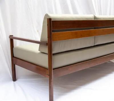 Michel Arnoult Brazilian Modern Sofa in Hardwood and Leather by Michel Arnoult c 1960s