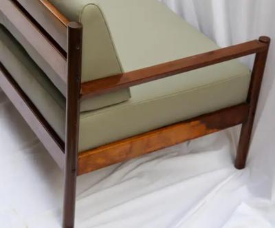 Michel Arnoult Brazilian Modern Sofa in Hardwood and Leather by Michel Arnoult c 1960s