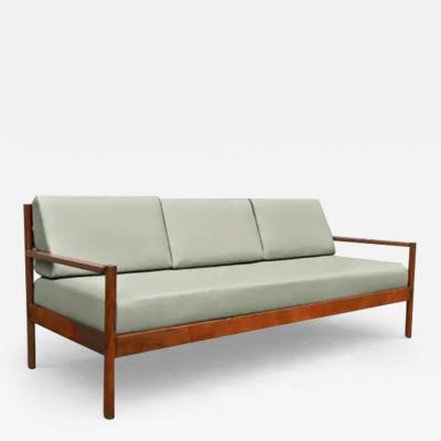 Michel Arnoult Brazilian Modern Sofa in Hardwood and Leather by Michel Arnoult c 1960s