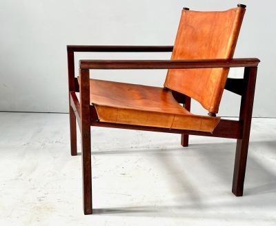 Michel Arnoult PegLev Leather Lounge Chair Brazil 1960