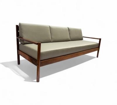 Michel Arnoult Sofa in Imbuia Hardwood Leather by Michel Arnoult 1960s Lot 155