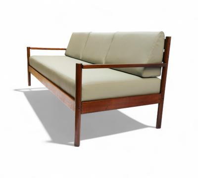 Michel Arnoult Sofa in Imbuia Hardwood Leather by Michel Arnoult 1960s Lot 155