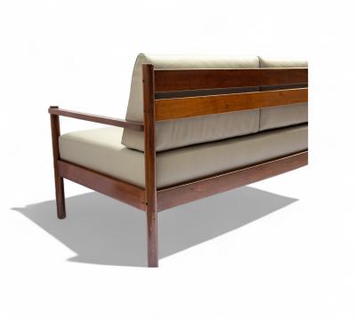Michel Arnoult Sofa in Imbuia Hardwood Leather by Michel Arnoult 1960s Lot 155
