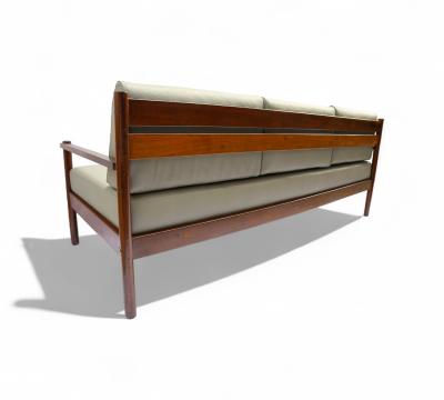 Michel Arnoult Sofa in Imbuia Hardwood Leather by Michel Arnoult 1960s Lot 155