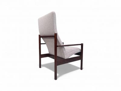 Michel Arnoult Tall Armchair in Imbuia Wood Grey Bocule Michel Arnault 1960s Lot 154A