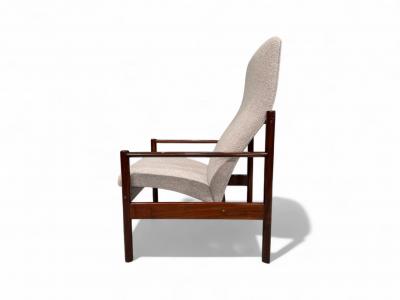 Michel Arnoult Tall Armchair in Imbuia Wood Grey Bocule Michel Arnault 1960s Lot 154A