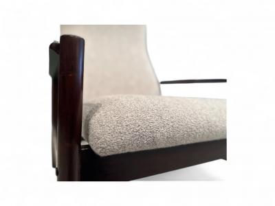 Michel Arnoult Tall Armchair in Imbuia Wood Grey Bocule Michel Arnault 1960s Lot 154A