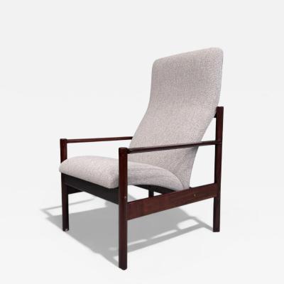 Michel Arnoult Tall Armchair in Imbuia Wood Grey Bocule Michel Arnault 1960s Lot 154A
