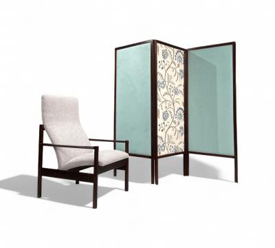 Michel Arnoult Tall Armchair in Imbuia Wood Grey Bocule Michel Arnault 1960s Lot 154A