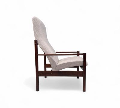 Michel Arnoult Tall Armchair in Imbuia Wood Grey Bocule Michel Arnault 1960s Lot 154A