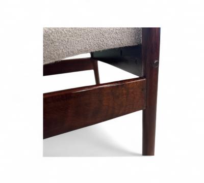 Michel Arnoult Tall Armchair in Imbuia Wood Grey Bocule Michel Arnault 1960s Lot 154A