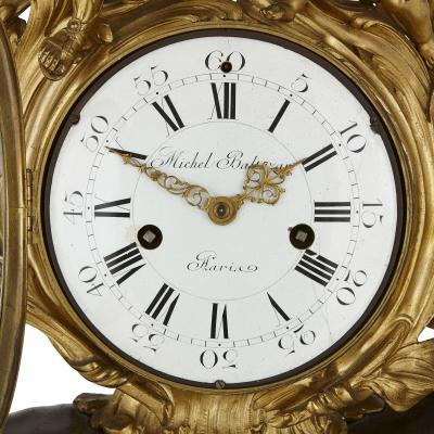 Michel Balthazar Louis XV style gilt and patinated bronze mantel clock by Balthazar