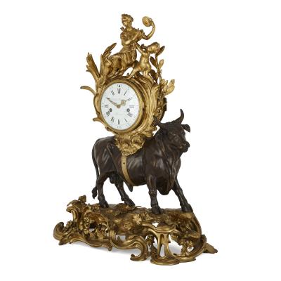 Michel Balthazar Louis XV style gilt and patinated bronze mantel clock by Balthazar
