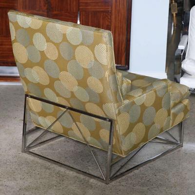 Michel Boyer Fine Pair of Michel Boyer Chrome High Back Chairs and Ottoman