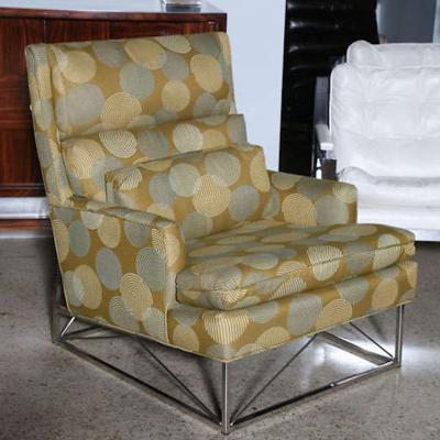 Michel Boyer Fine Pair of Michel Boyer Chrome High Back Chairs and Ottoman