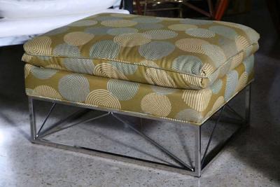 Michel Boyer Fine Pair of Michel Boyer Chrome High Back Chairs and Ottoman