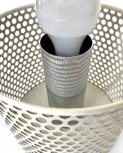 Michel Boyer MICHEL BOYER PERFORATED WHITE LACQUER MODEL 10524 OPALINE GLASS TABLE LAMP 1972