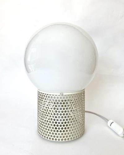 Michel Boyer MICHEL BOYER PERFORATED WHITE LACQUER MODEL 10524 OPALINE GLASS TABLE LAMP 1972