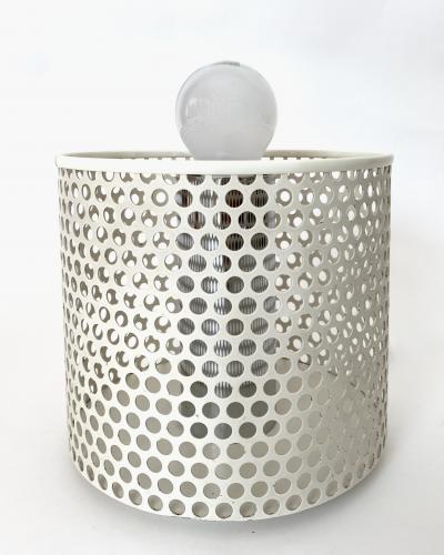 Michel Boyer MICHEL BOYER PERFORATED WHITE LACQUER MODEL 10524 OPALINE GLASS TABLE LAMP 1972