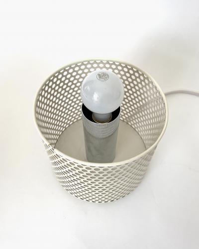 Michel Boyer MICHEL BOYER PERFORATED WHITE LACQUER MODEL 10524 OPALINE GLASS TABLE LAMP 1972