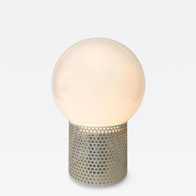 Michel Boyer MICHEL BOYER PERFORATED WHITE LACQUER MODEL 10524 OPALINE GLASS TABLE LAMP 1972