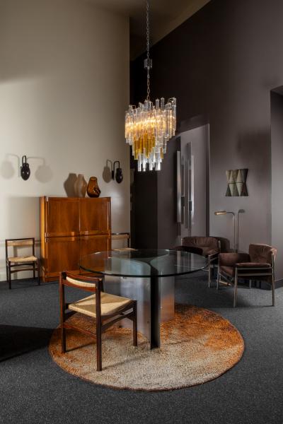 Michel Boyer Michel Boyer circular dining table in steel and glass France 1970s