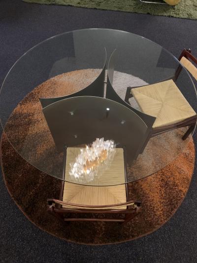 Michel Boyer Michel Boyer circular dining table in steel and glass France 1970s