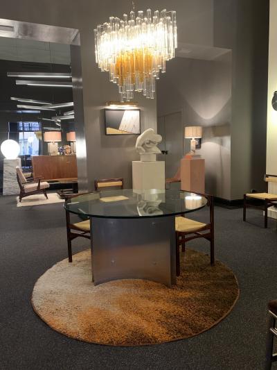 Michel Boyer Michel Boyer circular dining table in steel and glass France 1970s