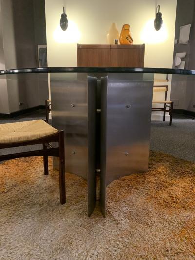 Michel Boyer Michel Boyer circular dining table in steel and glass France 1970s