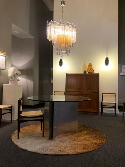 Michel Boyer Michel Boyer circular dining table in steel and glass France 1970s