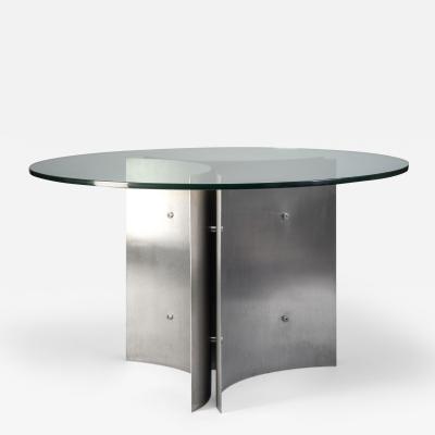 Michel Boyer Michel Boyer circular dining table in steel and glass France 1970s