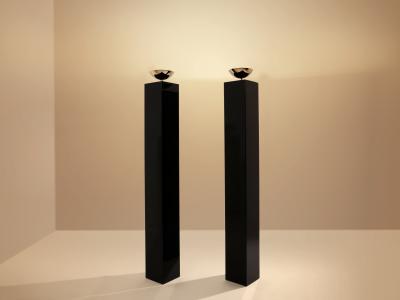 Michel Boyer Michel Boyer pair of black lacquered and nickeled metal floor lamps 1979