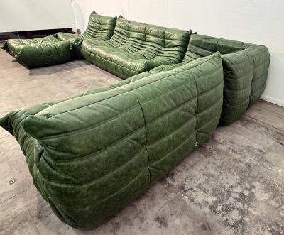 Michel Ducaroy 5 Piece Togo Sofa in Emerald Green Leather by Michel Ducaroy for Ligne Roset