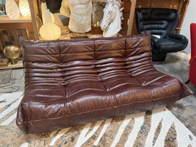 Michel Ducaroy Michel Ducaroy Togo Three Seat Sofa in Deep Brown Leather for Ligne Roset