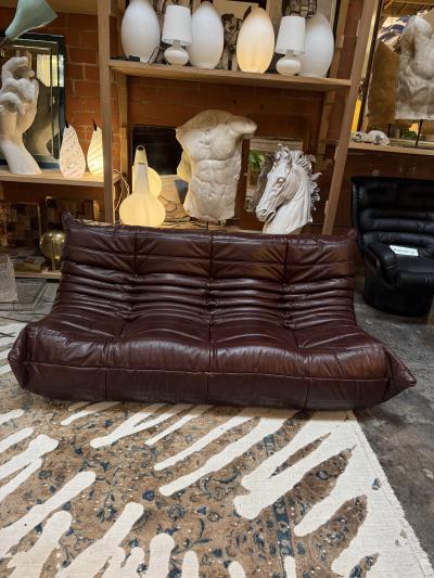 Michel Ducaroy Michel Ducaroy Togo Three Seat Sofa in Deep Brown Leather for Ligne Roset
