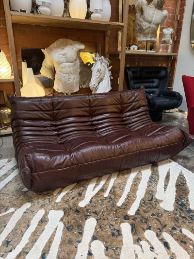 Michel Ducaroy Michel Ducaroy Togo Three Seat Sofa in Deep Brown Leather for Ligne Roset