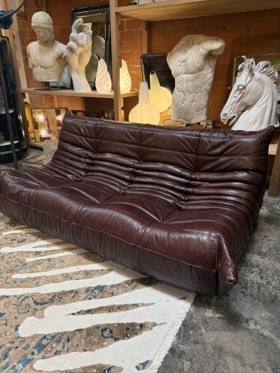 Michel Ducaroy Michel Ducaroy Togo Three Seat Sofa in Deep Brown Leather for Ligne Roset
