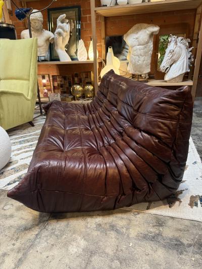 Michel Ducaroy Michel Ducaroy Togo Three Seat Sofa in Deep Brown Leather for Ligne Roset