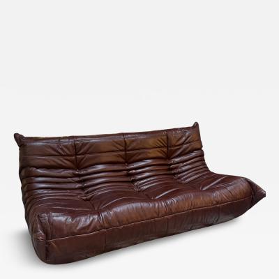 Michel Ducaroy Michel Ducaroy Togo Three Seat Sofa in Deep Brown Leather for Ligne Roset
