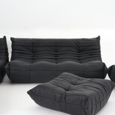 Michel Ducaroy Restored Ligne Roset Togo 5 Piece Sectional Set in Monolith Black Leather